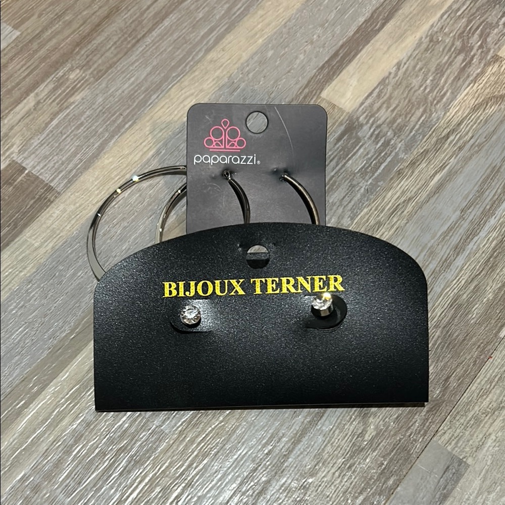Bundle Bijoux Terner Silver Cubic Zirconia Stud Earrings with Paparazzi Hoops